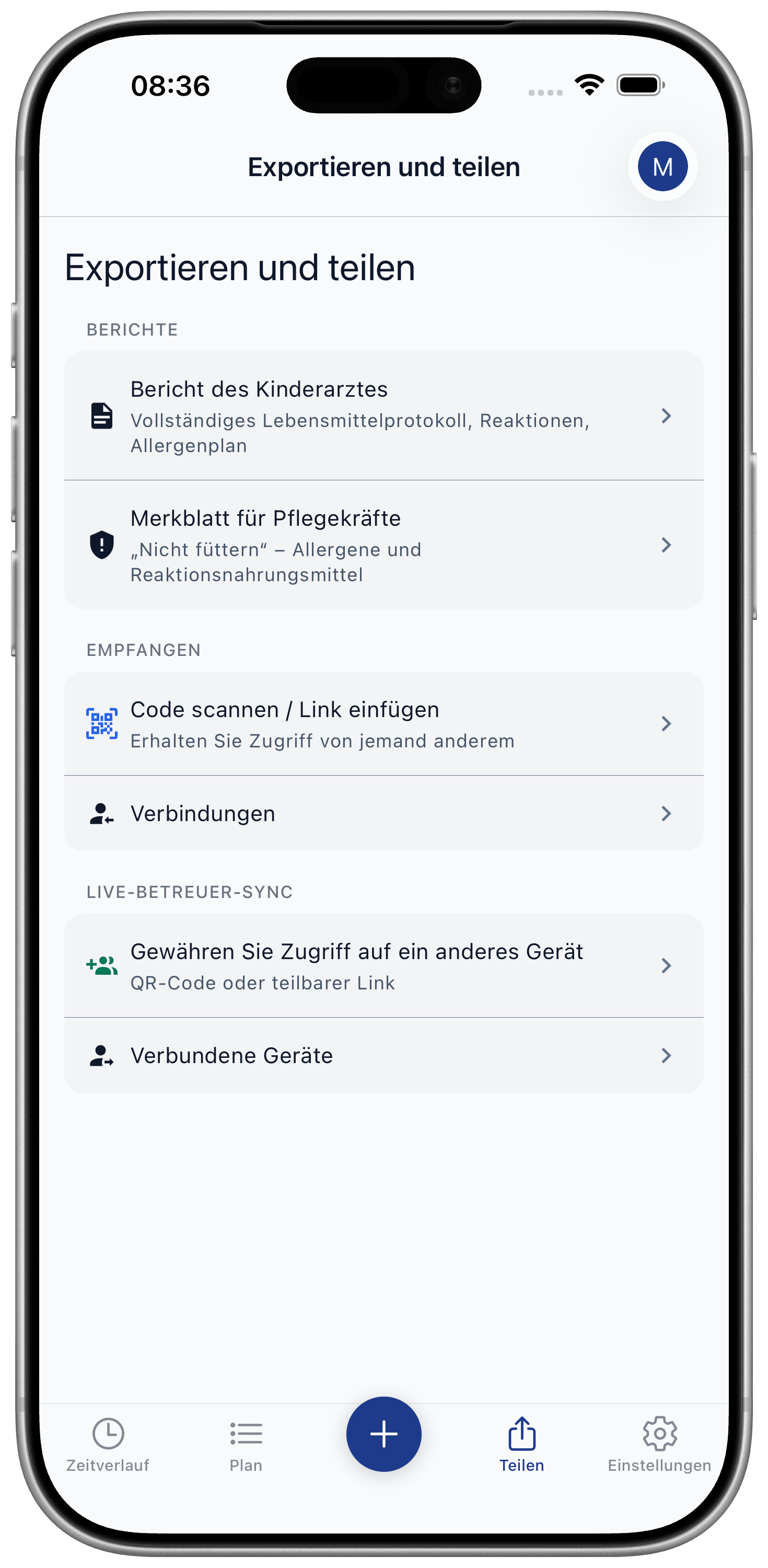 Export and Share screen showing report options