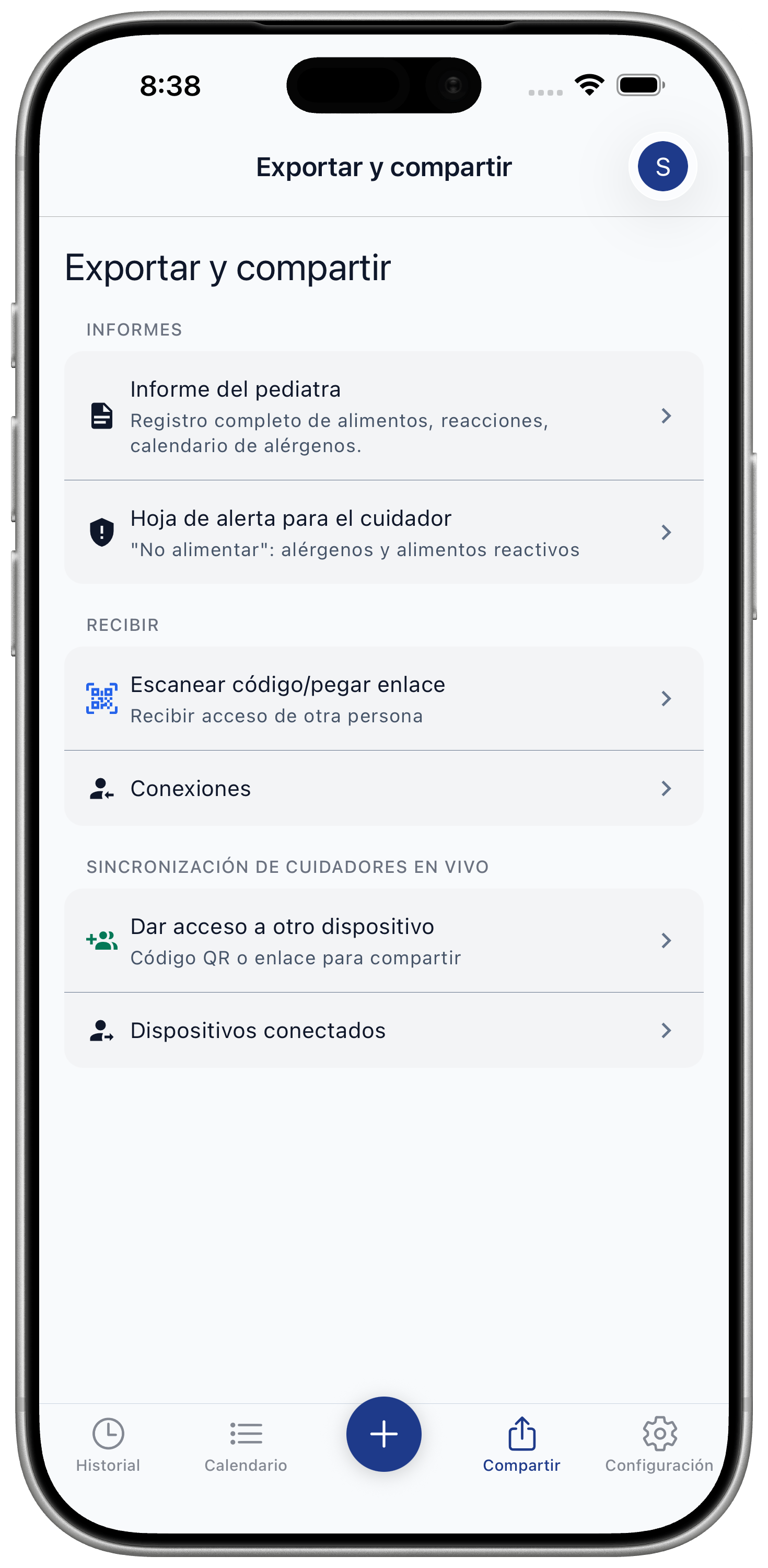Export and Share screen showing report options