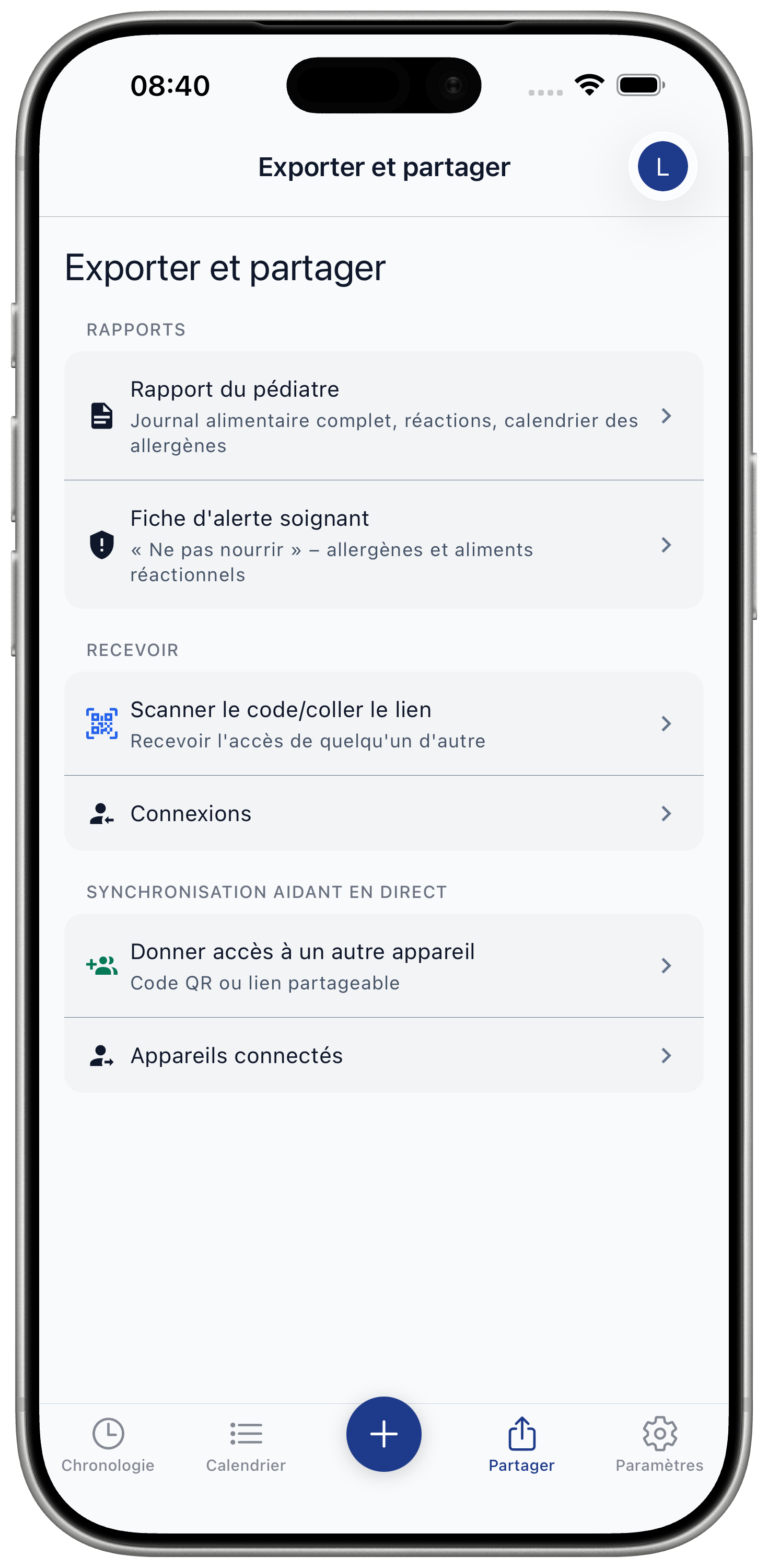 Export and Share screen